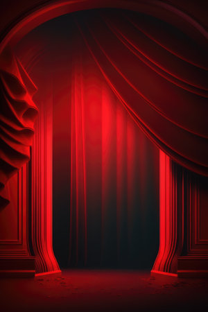 Red podium color 3D background with geometric shapes for product presentation minimal style, stage, red background. Generative AI.の素材