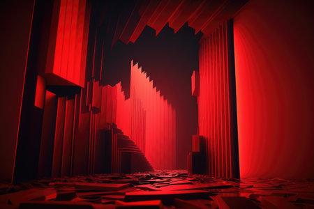 Red podium color 3D background with geometric shapes for product presentation minimal style, stage, red background. Generative AI.の素材