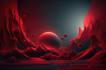 Red podium color 3D background with geometric shapes for product presentation minimal style, stage, red background. Generative AI.の素材