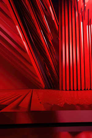 Red podium color 3D background with geometric shapes for product presentation minimal style, stage, red background. Generative AI.の素材