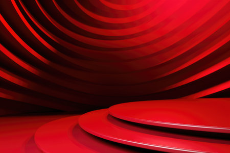 Red podium color 3D background with geometric shapes for product presentation minimal style, stage, red background. Generative AI.の素材