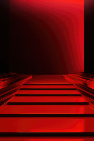 Red podium color 3D background with geometric shapes for product presentation minimal style, stage, red background. Generative AI.の素材