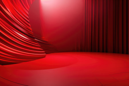 Red podium color 3D background with geometric shapes for product presentation minimal style, stage, red background. Generative AI.の素材