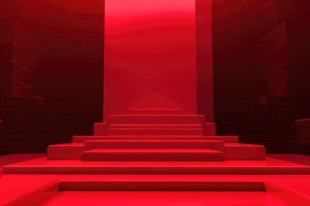 Red podium color 3D background with geometric shapes for product presentation minimal style, stage, red background. Generative AI.の素材