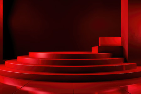 Red podium color 3D background with geometric shapes for product presentation minimal style, stage, red background. Generative AI.の素材