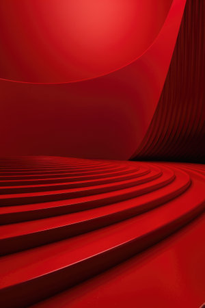 Red podium color 3D background with geometric shapes for product presentation minimal style, stage, red background. Generative AI.の素材