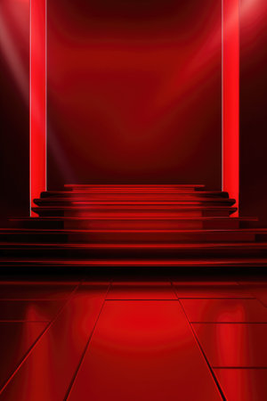 Red podium color 3D background with geometric shapes for product presentation minimal style, stage, red background. Generative AI.の素材