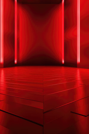 Red podium color 3D background with geometric shapes for product presentation minimal style, stage, red background. Generative AI.の素材