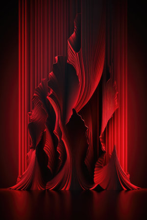 Red podium color 3D background with geometric shapes for product presentation minimal style, stage, red background. Generative AI.の素材