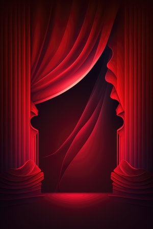 Red podium color 3D background with geometric shapes for product presentation minimal style, stage, red background. Generative AI.の素材