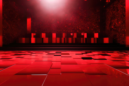 Red podium color 3D background with geometric shapes for product presentation minimal style, stage, red background. Generative AI.の素材