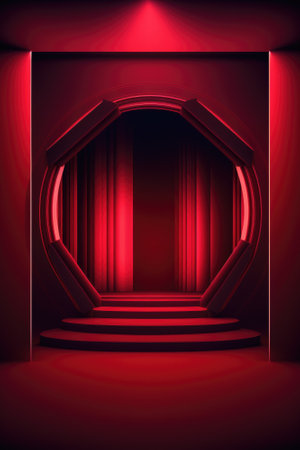 Red podium color 3D background with geometric shapes for product presentation minimal style, stage, red background. Generative AI.の素材