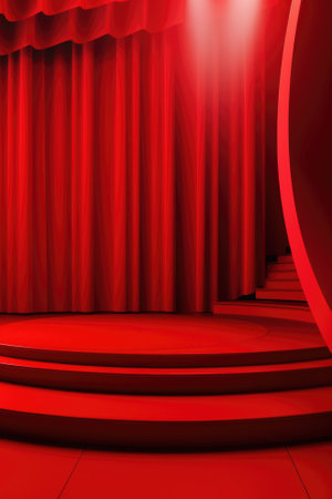 Red podium color 3D background with geometric shapes for product presentation minimal style, stage, red background. Generative AI.の素材