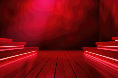 Red podium color 3D background with geometric shapes for product presentation minimal style, stage, red background. Generative AI.の素材