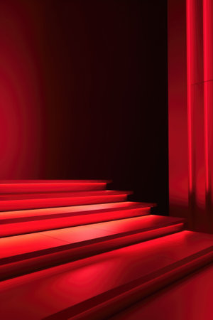 Red podium color 3D background with geometric shapes for product presentation minimal style, stage, red background. Generative AI.の素材