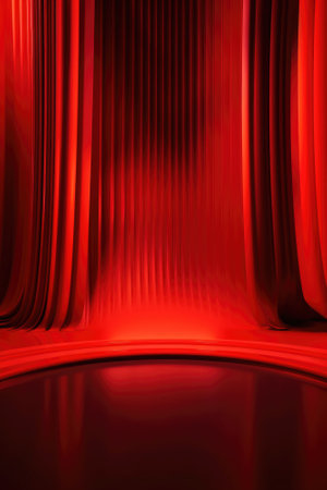 Red podium color 3D background with geometric shapes for product presentation minimal style, stage, red background. Generative AI.の素材