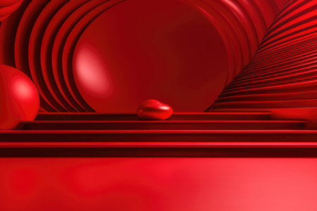 Red podium color 3D background with geometric shapes for product presentation minimal style, stage, red background. Generative AI.の素材