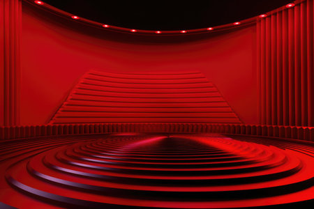Red podium color 3D background with geometric shapes for product presentation minimal style, stage, red background. Generative AI.の素材