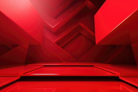 Red podium color 3D background with geometric shapes for product presentation minimal style, stage, red background. Generative AI.の素材