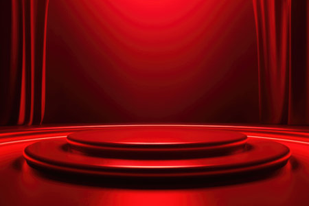 Red podium color 3D background with geometric shapes for product presentation minimal style, stage, red background. Generative AI.の素材