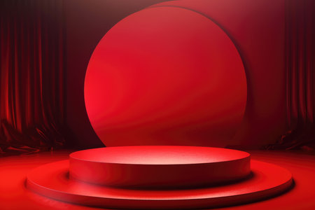 Red podium color 3D background with geometric shapes for product presentation minimal style, stage, red background. Generative AI.の素材