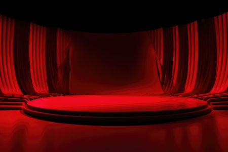Red podium color 3D background with geometric shapes for product presentation minimal style, stage, red background. Generative AI.の素材