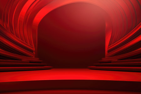 Red podium color 3D background with geometric shapes for product presentation minimal style, stage, red background. Generative AI.の素材