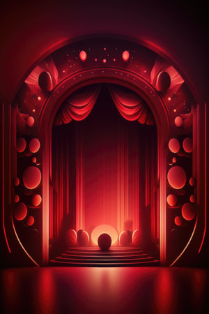 Red podium color 3D background with geometric shapes for product presentation minimal style, stage, red background. Generative AI.の素材