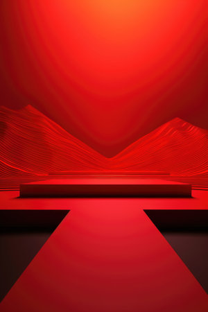 Red podium color 3D background with geometric shapes for product presentation minimal style, stage, red background. Generative AI.の素材