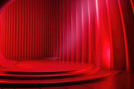 Red podium color 3D background with geometric shapes for product presentation minimal style, stage, red background. Generative AI.の素材