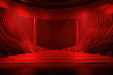 Red podium color 3D background with geometric shapes for product presentation minimal style, stage, red background. Generative AI.の素材