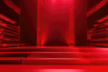 Red podium color 3D background with geometric shapes for product presentation minimal style, stage, red background. Generative AI.の素材