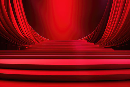 Red podium color 3D background with geometric shapes for product presentation minimal style, stage, red background. Generative AI.の素材
