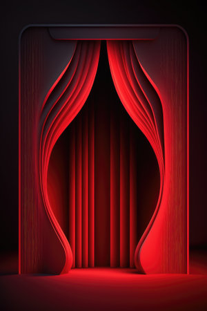 Red podium color 3D background with geometric shapes for product presentation minimal style, stage, red background. Generative AI.の素材