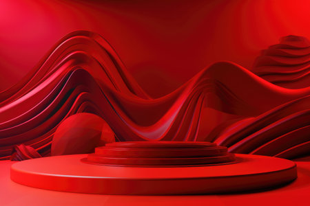 Red podium color 3D background with geometric shapes for product presentation minimal style, stage, red background. Generative AI.の素材