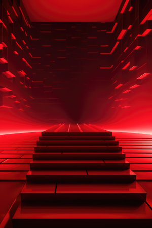 Red podium color 3D background with geometric shapes for product presentation minimal style, stage, red background. Generative AI.の素材
