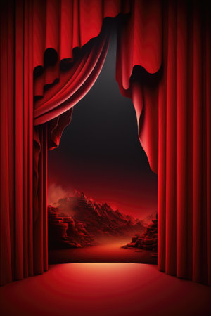 Red podium color 3D background with geometric shapes for product presentation minimal style, stage, red background. Generative AI.の素材