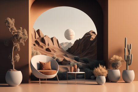 Living room interior background, 3D. created with Generative AI.の素材