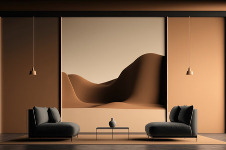 Living room interior background, 3D. created with Generative AI.の素材