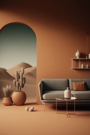 Living room interior background, 3D. created with Generative AI.の素材