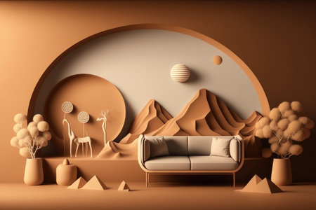 Living room interior background, 3D. created with Generative AI.の素材