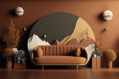 Living room interior background, 3D. created with Generative AI.の素材