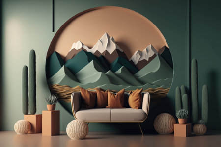 Living room interior background, 3D. created with Generative AI.の素材