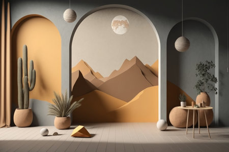Podium color 3D background with geometric shapes for product presentation minimal style, stage. Generative AI.の素材