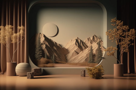 Podium color 3D background with geometric shapes for product presentation minimal style, stage. Generative AI.の素材