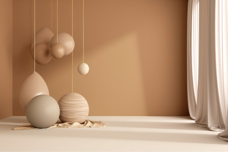 Podium color 3D background with geometric shapes for product presentation minimal style, stage. Generative AI.の素材