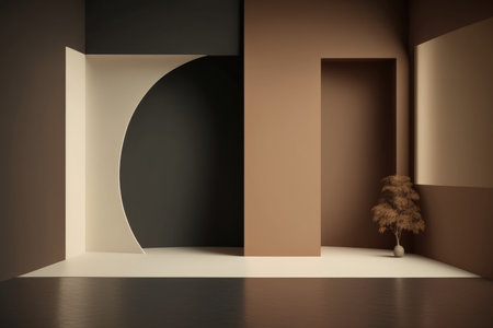 Podium color 3D background with geometric shapes for product presentation minimal style, stage. Generative AI.の素材