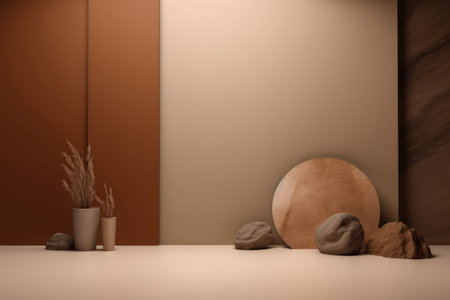 Podium color 3D background with geometric shapes for product presentation minimal style, stage. Generative AI.の素材