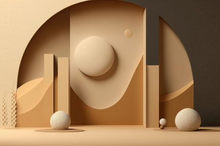Podium color 3D background with geometric shapes for product presentation minimal style, stage. Generative AI.の素材