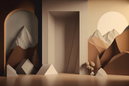 Podium color 3D background with geometric shapes for product presentation minimal style, stage. Generative AI.の素材